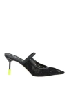 Msgm Woman Mules & Clogs Black Size 7 Textile Fibers, Leather