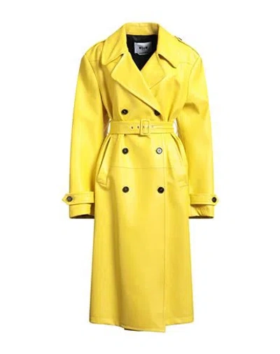 Msgm Woman Overcoat & Trench Coat Yellow Size 8 Polyester, Elastane, Polyurethane