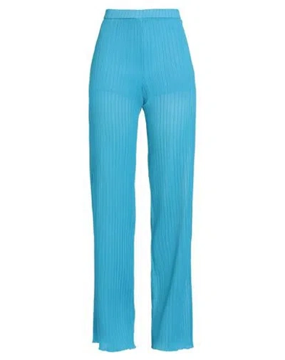 Msgm Woman Pants Azure Size 8 Polyester, Elastane In Blue