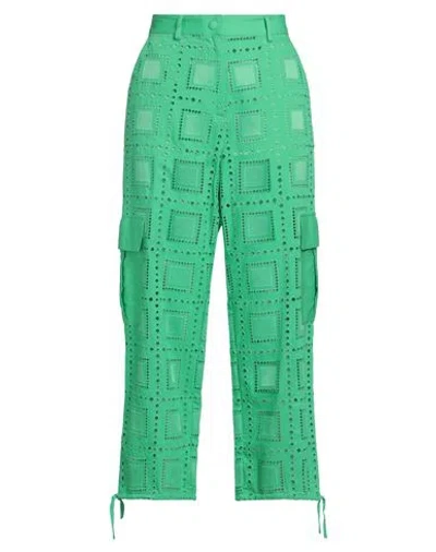 Msgm Woman Pants Green Size 10 Cotton, Polyester