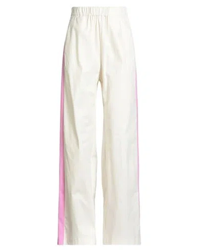 Msgm Woman Pants Ivory Size 2 Cotton, Elastane In Multi