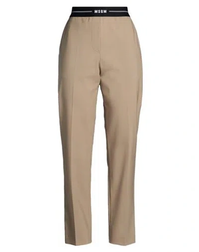 Msgm Woman Pants Khaki Size 10 Virgin Wool, Elastane In Nude