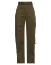 Msgm Woman Pants Military Green Size 4 Cotton, Elastane