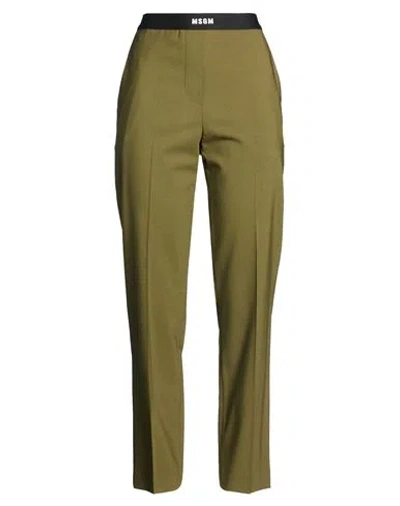 Msgm Woman Pants Military Green Size 8 Virgin Wool, Elastane