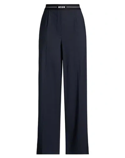 Msgm Woman Pants Navy Size 8 Virgin Wool, Elastane In Blue