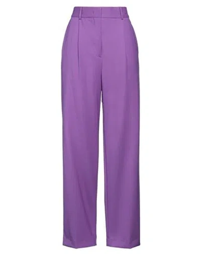 Msgm Woman Pants Purple Size 10 Virgin Wool, Elastane