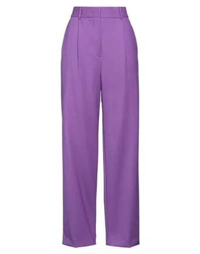 Msgm Woman Pants Purple Size 4 Virgin Wool, Elastane