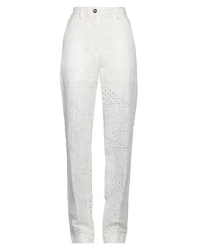 Msgm Woman Pants White Size 6 Cotton, Polyester