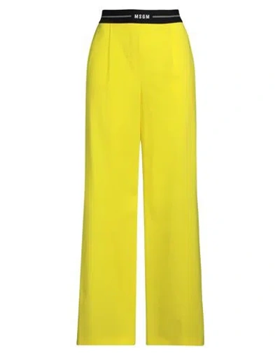 Msgm Woman Pants Yellow Size 8 Virgin Wool, Elastane