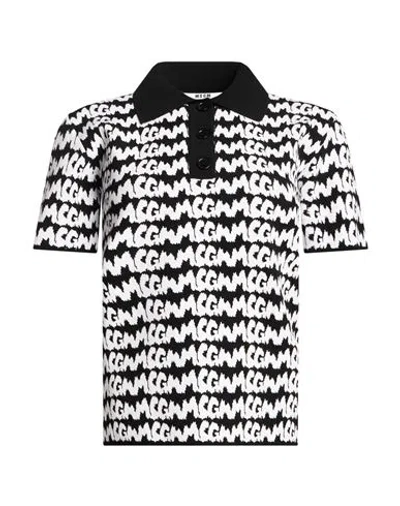 Msgm Woman Polo Shirt Black Size Xs Viscose, Polyester