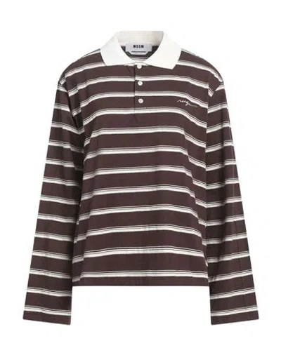 Msgm Woman Polo Shirt Dark Brown Size M Cotton