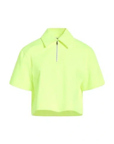 Msgm Woman Polo Shirt Yellow Size 4 Polyester, Polyamide, Acrylic, Cotton In Green