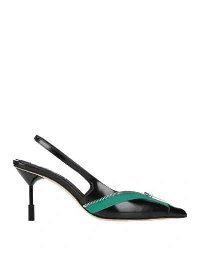 Msgm Woman Pumps Black Size 8 Leather, Textile Fibers