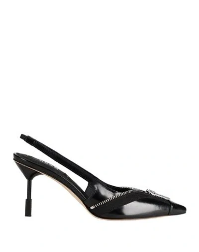 Msgm Woman Pumps Black Size 8 Leather, Textile Fibers