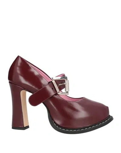 Msgm Woman Pumps Burgundy Size 11 Leather In Red