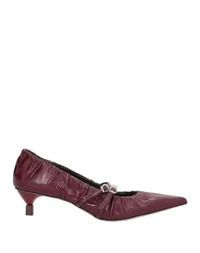 Msgm Woman Pumps Burgundy Size 7 Leather In Red