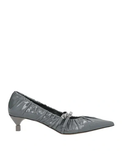 Msgm Woman Pumps Grey Size 10 Leather In Gray