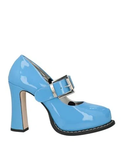 Msgm Woman Pumps Light Blue Size 10 Leather