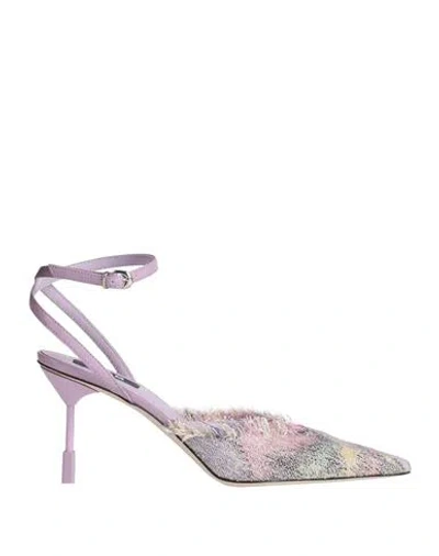 Msgm Woman Pumps Lilac Size 10 Textile Fibers, Leather In Purple