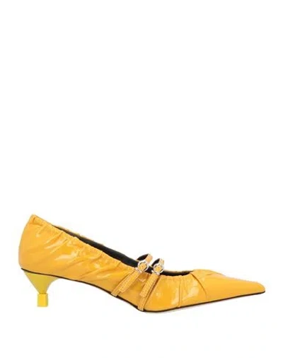 Msgm Woman Pumps Mandarin Size 10 Leather In Orange