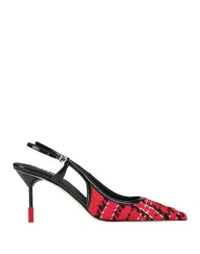 Msgm Woman Pumps Red Size 6 Textile Fibers, Leather
