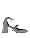 Msgm Glitter Pumps With Logo Charm 90mm In Silver