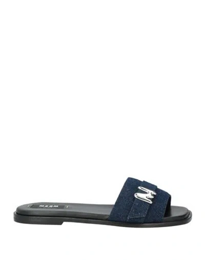 Msgm Woman Sandals Blue Size 11 Textile Fibers