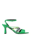Msgm Woman Sandals Green Size 6 Soft Leather, Elastic Fibres