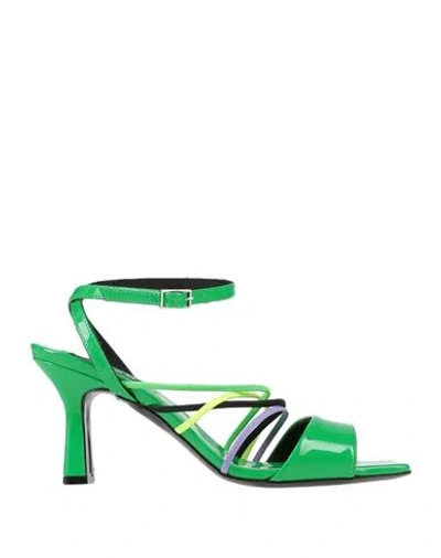 Msgm Woman Sandals Green Size 6 Soft Leather, Elastic Fibres