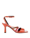 Msgm Woman Sandals Orange Size 7 Soft Leather, Elastic Fibres