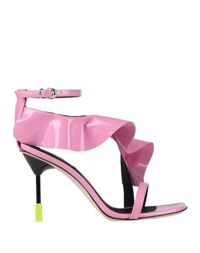 Msgm Woman Sandals Pink Size 8 Leather