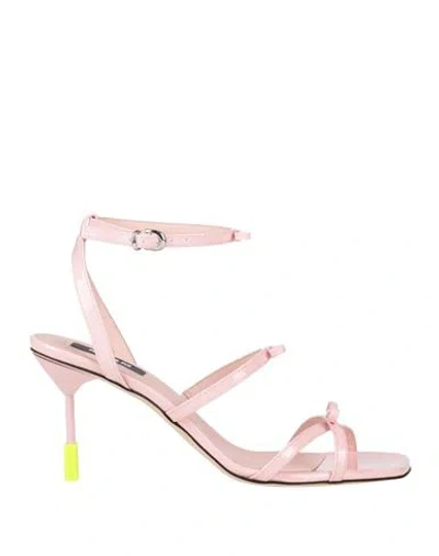 Msgm Woman Sandals Pink Size 8 Leather