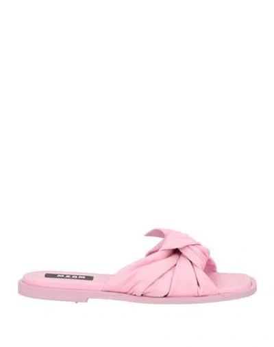 Msgm Woman Sandals Pink Size 8 Leather