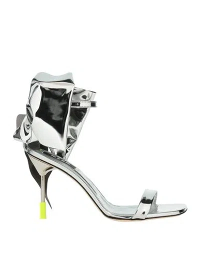 Msgm Woman Sandals Silver Size 6 Textile Fibers