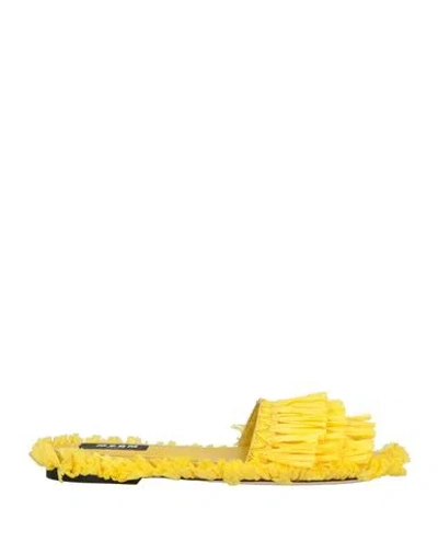 Msgm Woman Sandals Yellow Size 7 Synthetic Raffia, Leather, Textile Fibers