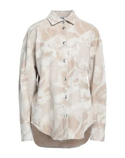 Msgm Woman Shirt Beige Size 10 Cotton, Elastane
