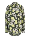 Msgm Cotton Shirt With Floral Print And Collar In Green