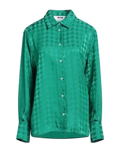 Msgm Woman Shirt Emerald Green Size 2 Acetate, Viscose