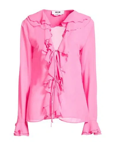 Msgm Woman Shirt Fuchsia Size 6 Polyester In Pink