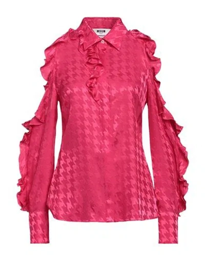 Msgm Woman Shirt Fuchsia Size 8 Acetate, Viscose In Pink