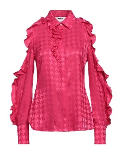 Msgm Woman Shirt Fuchsia Size 6 Acetate, Viscose In Pink