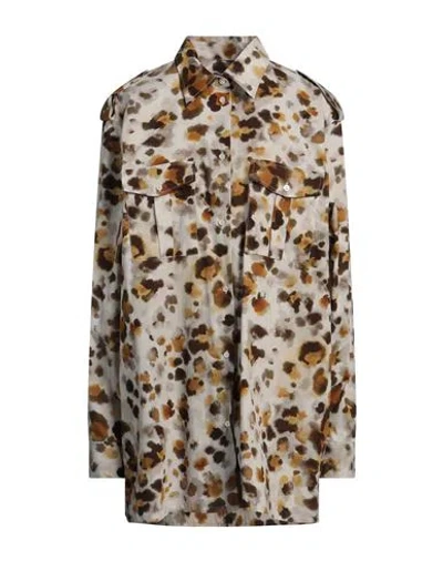 Msgm Woman Shirt Khaki Size 12 Cotton In Beige