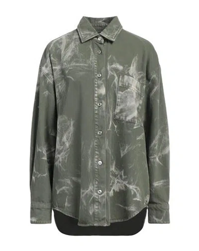 Msgm Woman Shirt Military Green Size 6 Cotton
