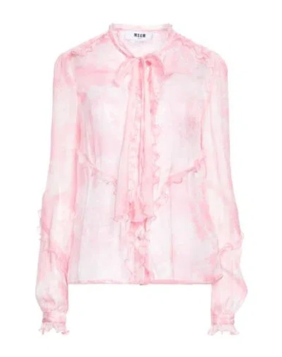 Msgm Woman Shirt Pink Size 10 Silk