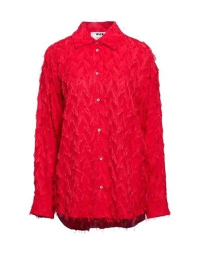 Msgm Woman Shirt Red Size 4 Acetate, Viscose
