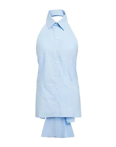Msgm Woman Shirt Sky Blue Size 8 Cotton