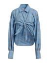 Msgm Woman Shirt Sky Blue Size 6 Cotton, Polyester In Blue