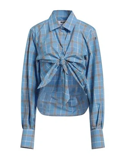 Msgm Woman Shirt Sky Blue Size 6 Cotton, Polyester
