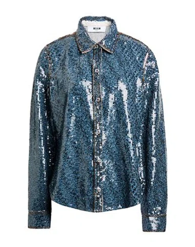 Msgm Woman Shirt Slate Blue Size 4 Cotton