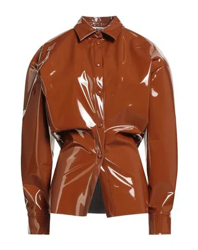 Msgm Woman Shirt Tan Size 8 Polyurethane, Polyester, Elastane In Brown